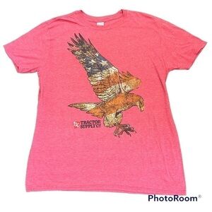 Red Tractor Supply Eagle T-shirt, L, Measurement Shown, Red White And Blue.